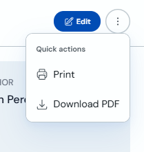 Quick actions menu with Print and Download PDF