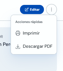 Menú de acciones rápidas con Imprimir y Descargar PDF