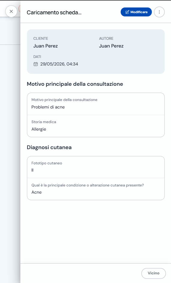 Vista dettagliata di un registro di scheda