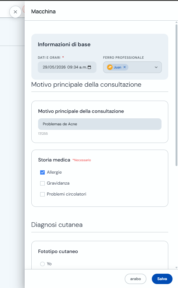 Modulo per modificare un registro di scheda