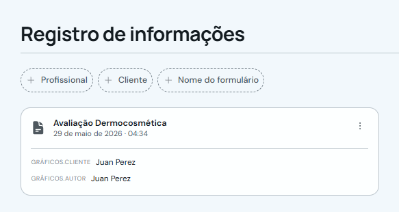 Cartão de um registro de ficha na lista