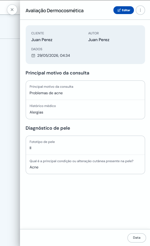 Visualização detalhada de um registro de ficha