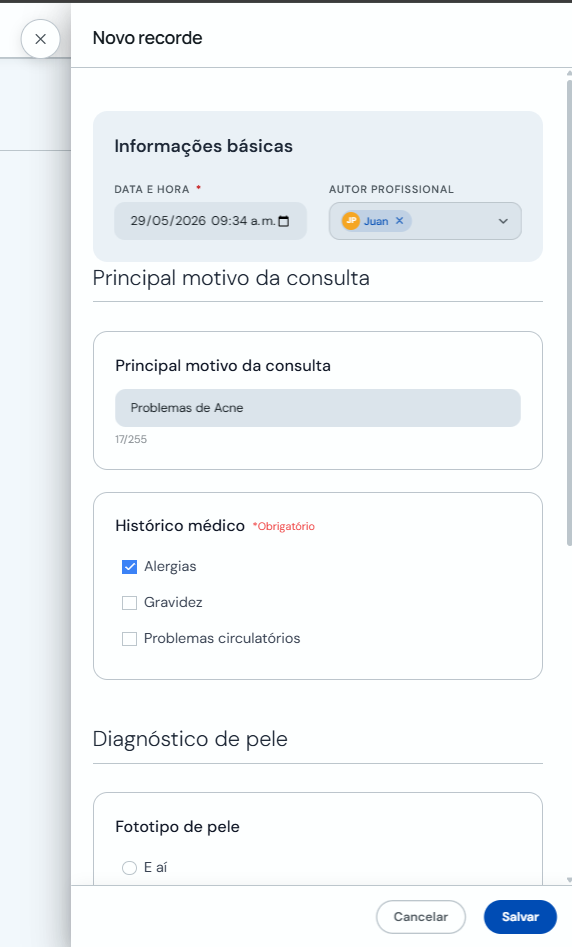 Formulário para editar um registro de ficha