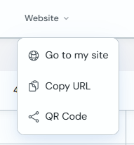 Website menu with Go to my site, Copy URL and QR Code