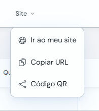 Menu Site com Ir ao meu site, Copiar URL e Código QR